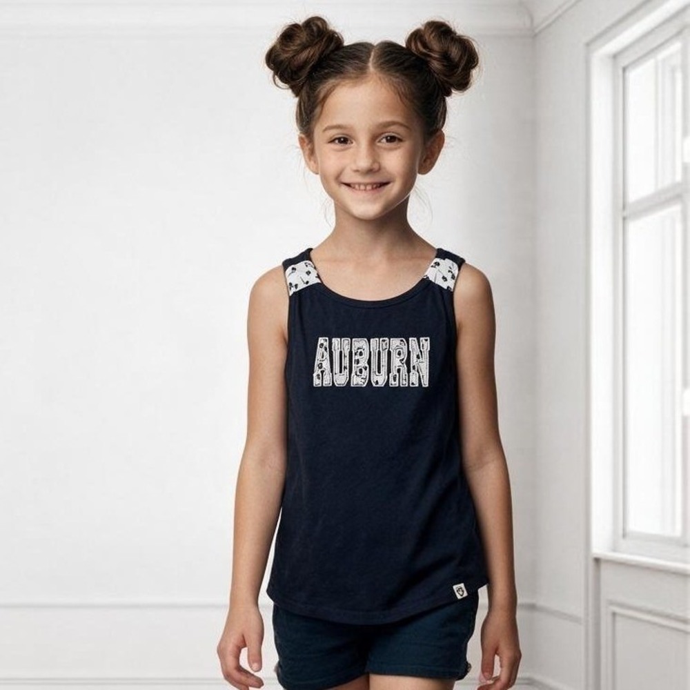 Colosseum Girls Auburn Tigers Navy Blue Floral Graphic Tank Top Size L 10-12